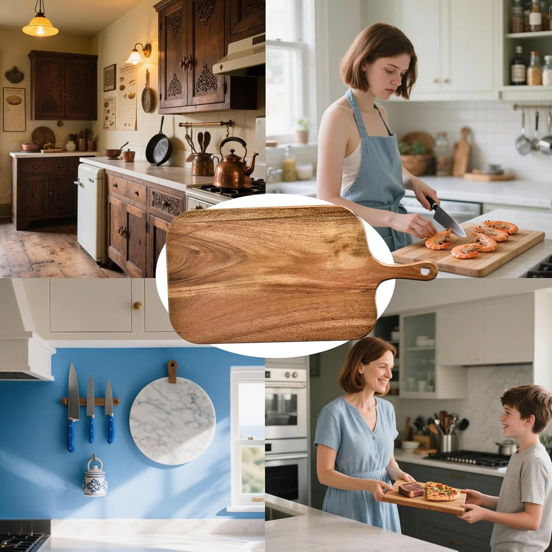 Schneidebrett Holz,Holz Servierbrett Mit Griff - Doppelseitige Präsentierplatte Für Küche Käse Campi