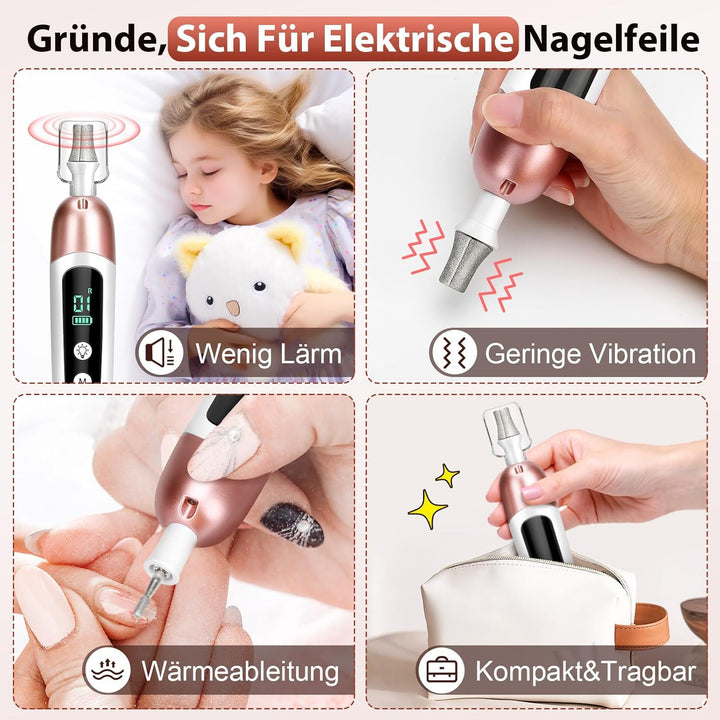 Maniküre Pediküre Set mit 10-Gang und LED Licht,Tragbare Elektrische Nagelfeile 2000 mAh Wiederaufla