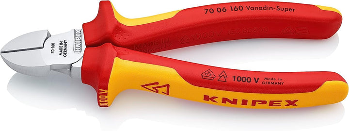 Knipex Seitenschneider verchromt, isoliert mit Mehrkomponenten-Hüllen, VDE-geprüft 160 mm 70 06 160