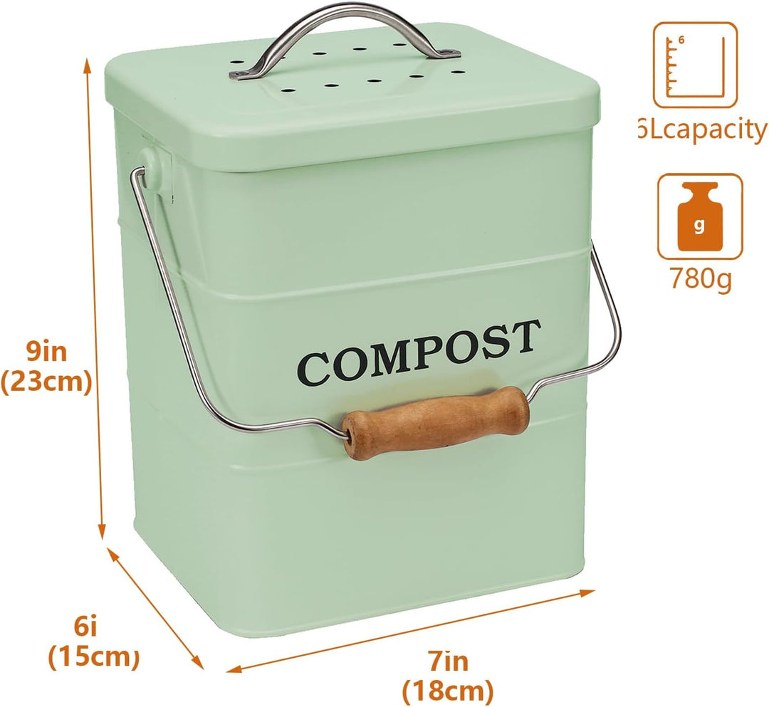 Metall komposteimer mit Deckel Küche biomülleimer Arbeitsplatte und Unterschrank Mini komposter, 6L