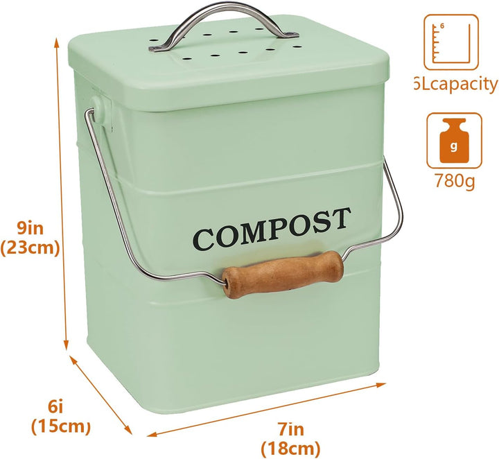 Metall komposteimer mit Deckel Küche biomülleimer Arbeitsplatte und Unterschrank Mini komposter, 6L