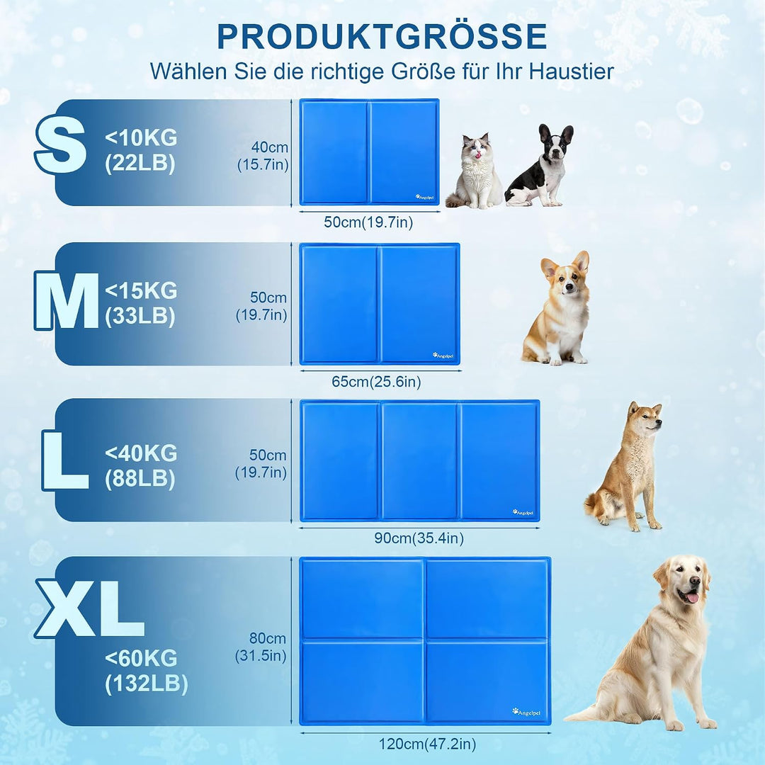 Angelpet Kühlmatte Hund, M 65x50cm – Ungiftige Selbstkühlende Gelmatte Bett, Langlebige wasserdichte