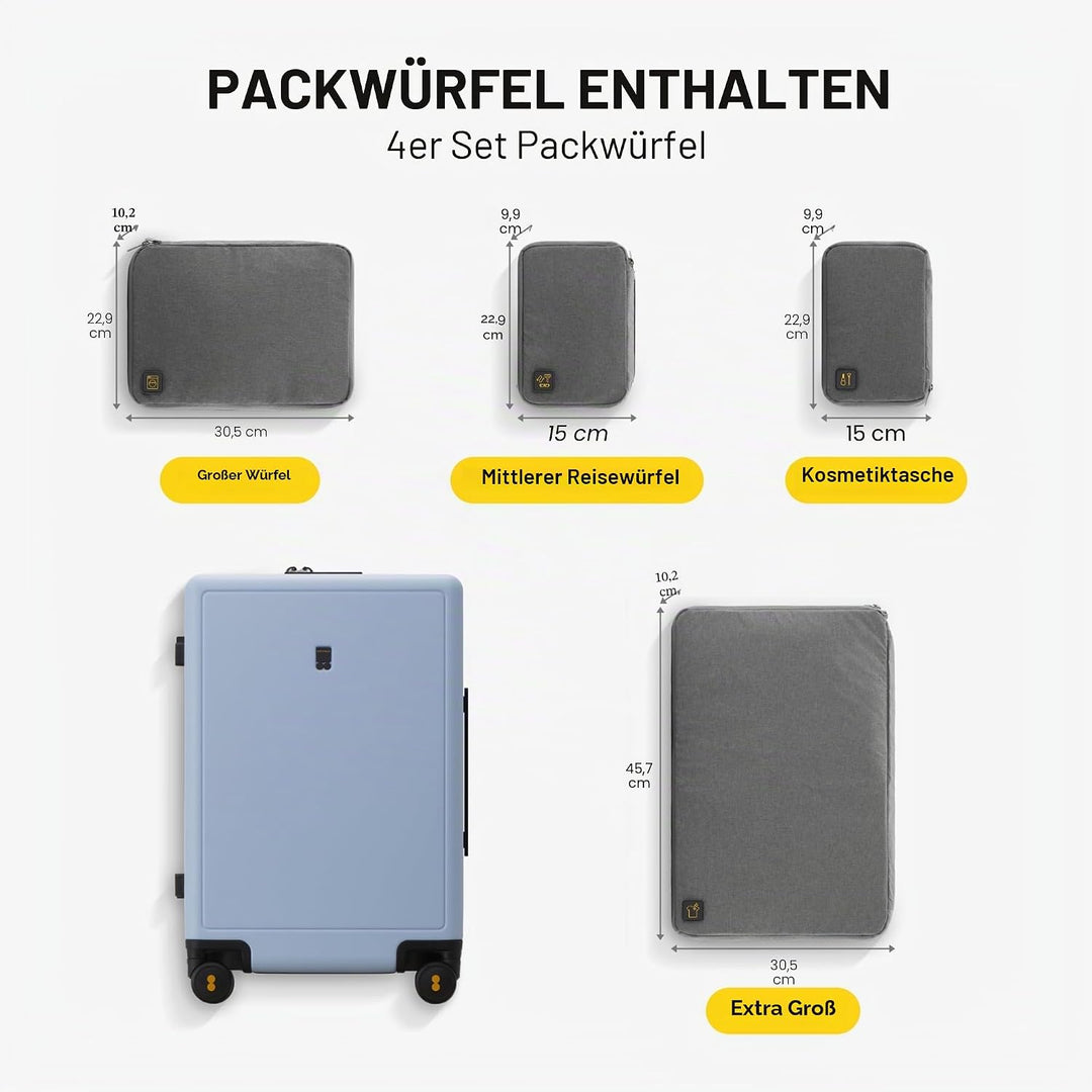 LEVEL8 Koffer Trolleys handgepäck Leichtgewicht 100% PC mit Organizer Set 4-teilig TSA Zahlenschloss