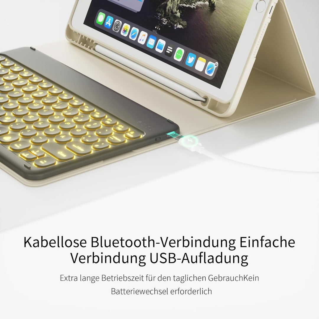 Hülle mit Tastatur für iPad 9/8/7 Generation (2021/2020/2019) 10.2 Zoll Soft TPU Rückschalemit Stift