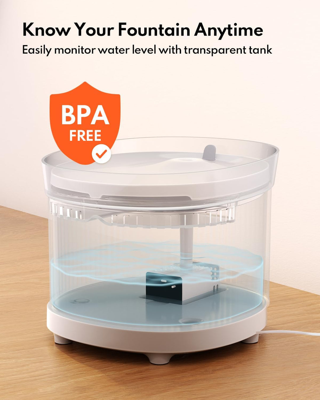 Homerunpet Katzenbrunnen, Ultra Leiser und BPA-Freier Trinkbrunnen für Katze mit Drahtlose Wasserpum