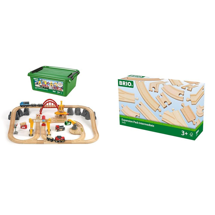 BRIO Bahn 33097 - Frachten Set Deluxe & Bahn 33402 - Mittleres Schienensortiment Bundle mit Mittlere