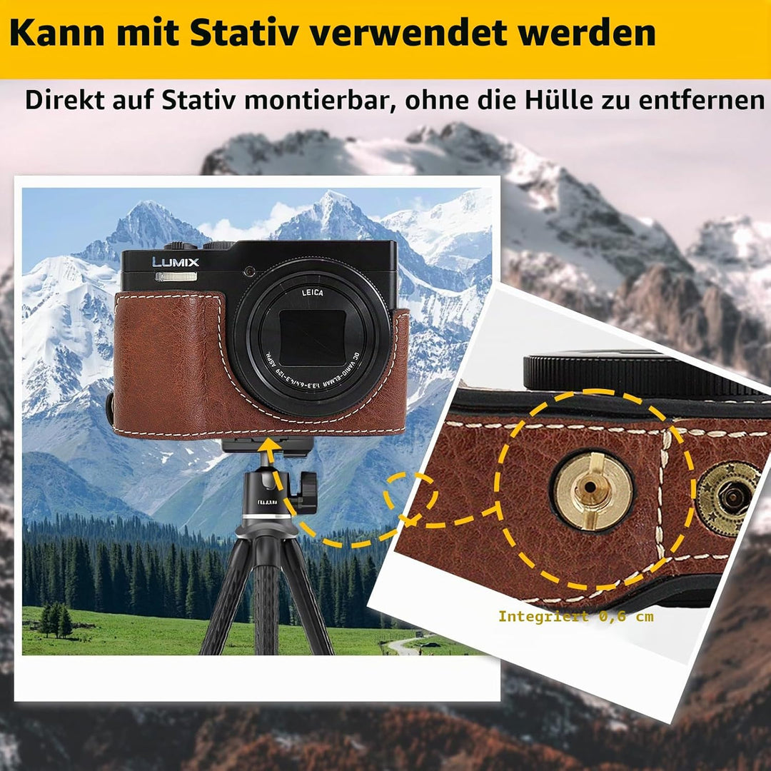 Rieibi TZ99 Kameratasche, PU Leder Kameratasche für Panasonic Lumix DC-TZ99 Digitalkamera, abnehmbar