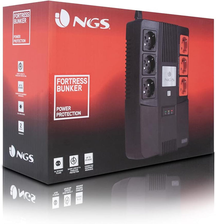 NGS FORTRESSBUNKER - Unterbrechungsfreie Stromversorgung USV, Off Line UPS 600 VA 360W mit integrier