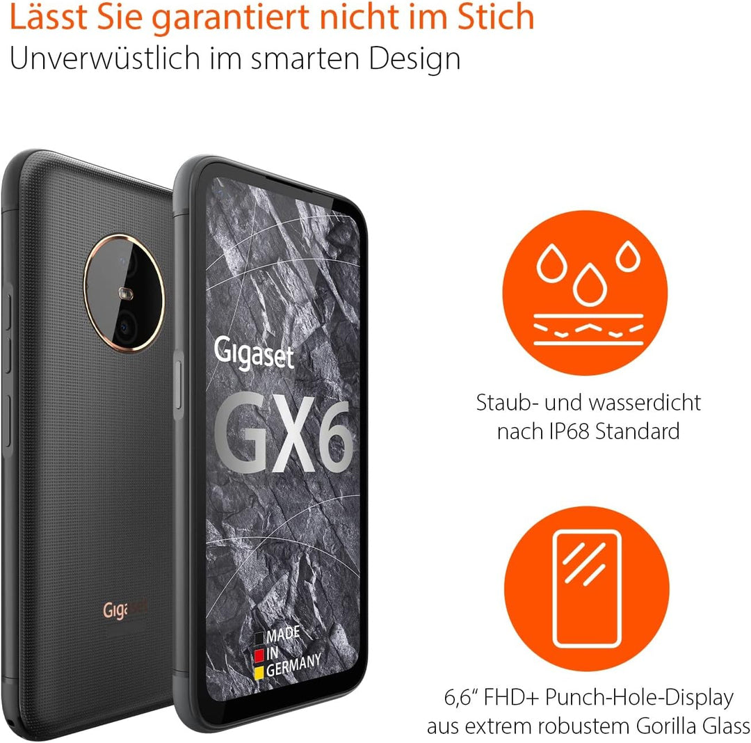 Gigaset GX6 - Outdoor Smartphone 5G - Militärstandard - staub- & wasserdicht IP68 - 6,6" FHD+ Displa
