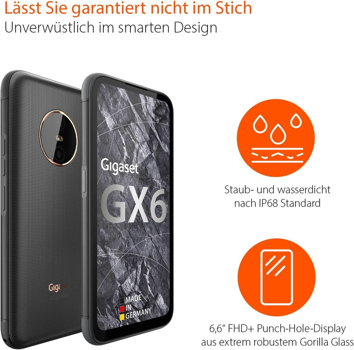 Gigaset GX6 - Outdoor Smartphone 5G - Militärstandard - staub- & wasserdicht IP68 - 6,6" FHD+ Displa