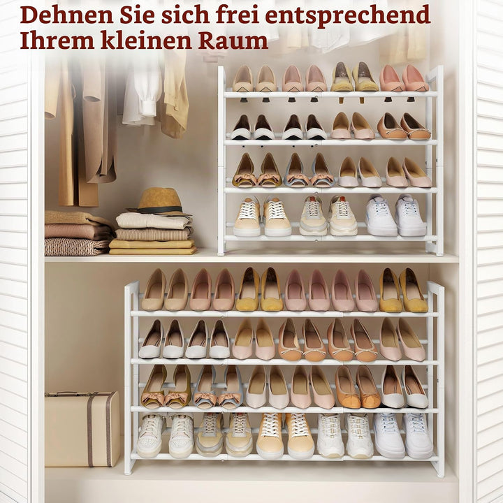 FAVOOSTY 4 Ebenen Schuhregal Metall Ausziehbares Weiss, Verstellbar Platzsparend, Shoes Rack, Robust