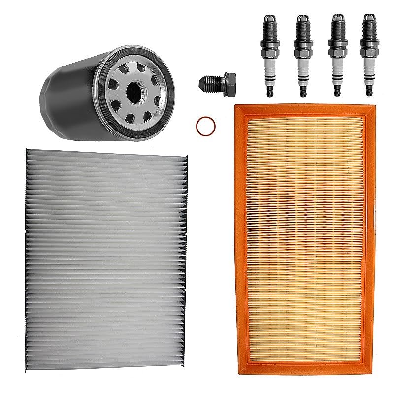 BESTPRICE Inspektionspaket Filterset mit 1x Luftfilter, 2x Innenraumfilter, 4x Zündkerze Doppelplati