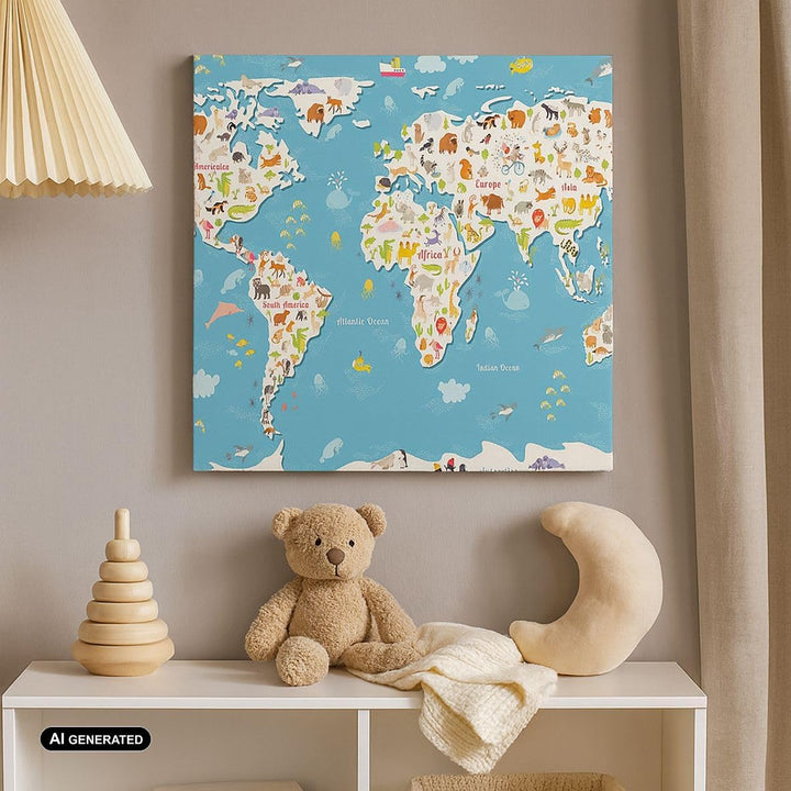 Bilder auf Leinwand Geographie Globus Grafik Illustration Leinwandbild 60x60cm Wandbilder Dekoration