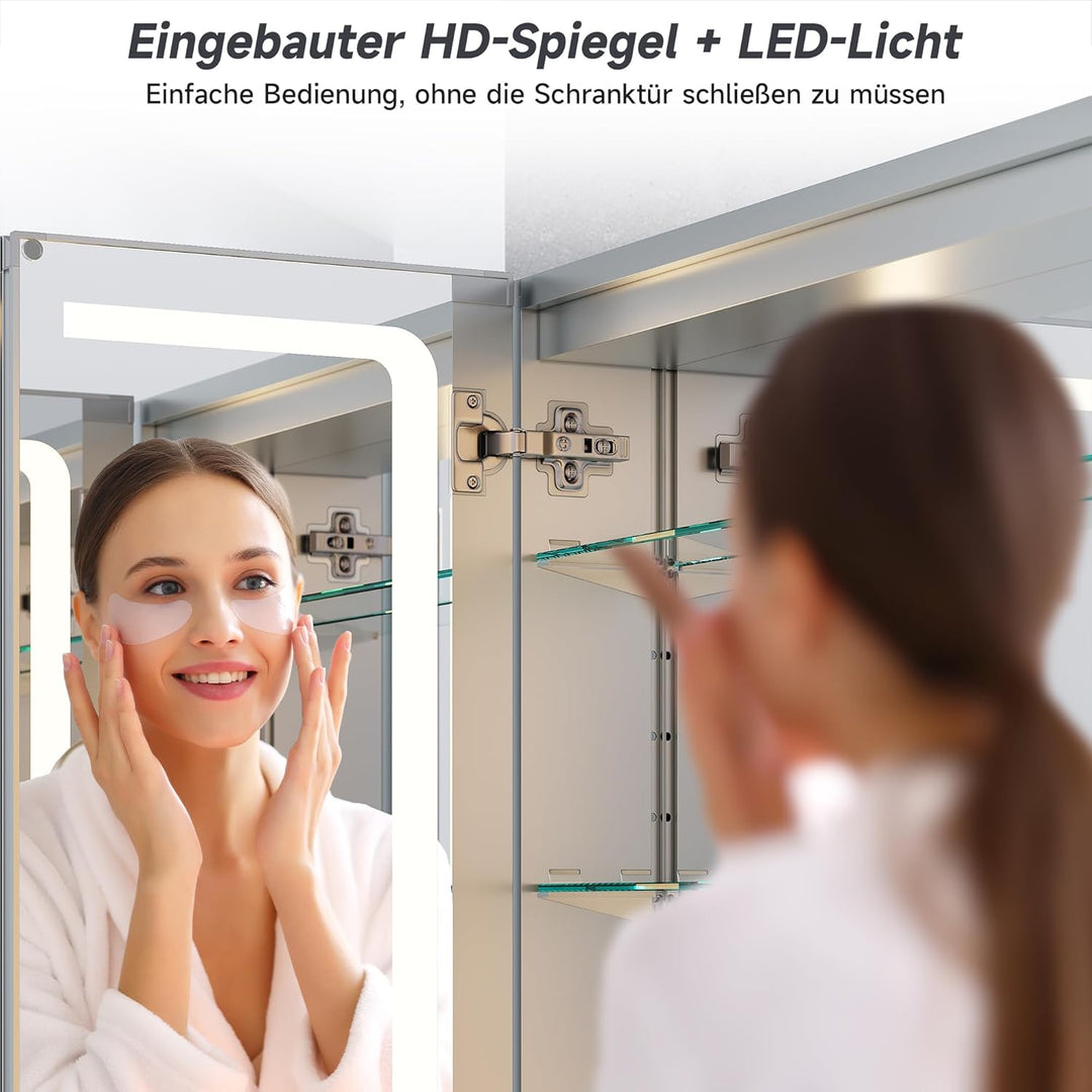 SONNI Spiegelschrank Bad mit Beleuchtung 65 cm breit doppeltürig Aluminium beschlagfrei Badezimmer s
