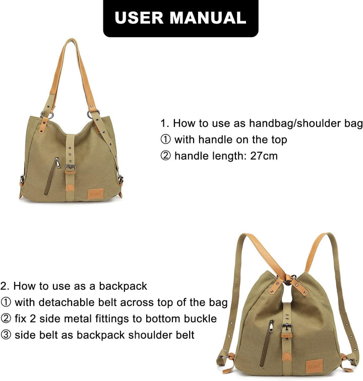 KONO Henkeltaschen Canvas Rucksack Damen Gross Handtaschen Anti Diebstahl Taschen Shopper Schulterta