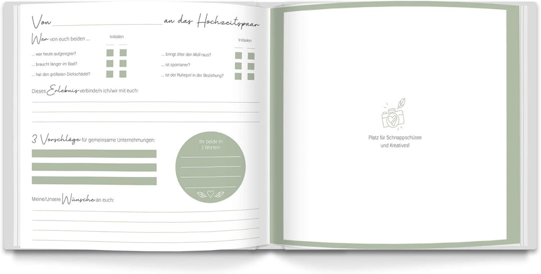 LEAF & GOLD® Gästebuch Hochzeit I Edles Hochzeitsgästebuch mit Fragen I Gästebuch zum Ausfüllen mit