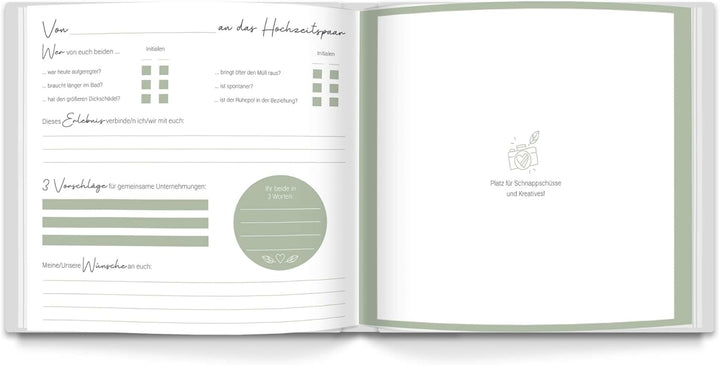 LEAF & GOLD® Gästebuch Hochzeit I Edles Hochzeitsgästebuch mit Fragen I Gästebuch zum Ausfüllen mit