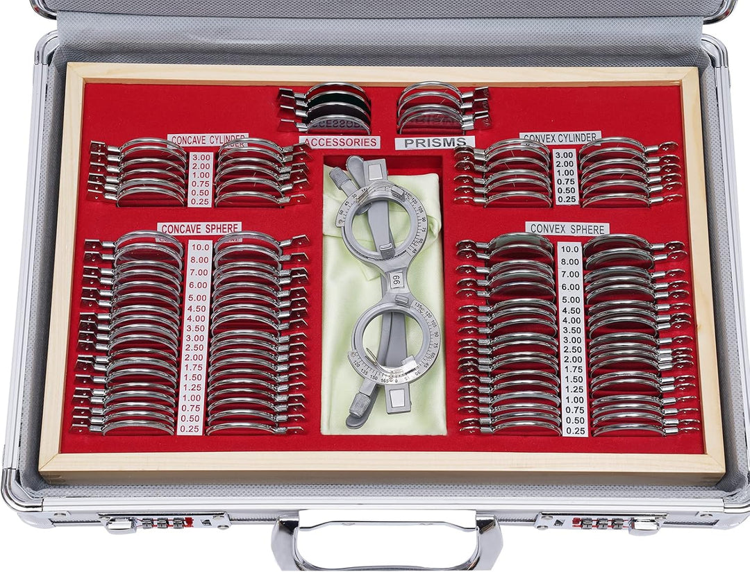 JINPRDAMZ 104tlg Optisches Testlinsen-Set, Optischer Trial Frame mit Optometrie-Rahmen und Optometri