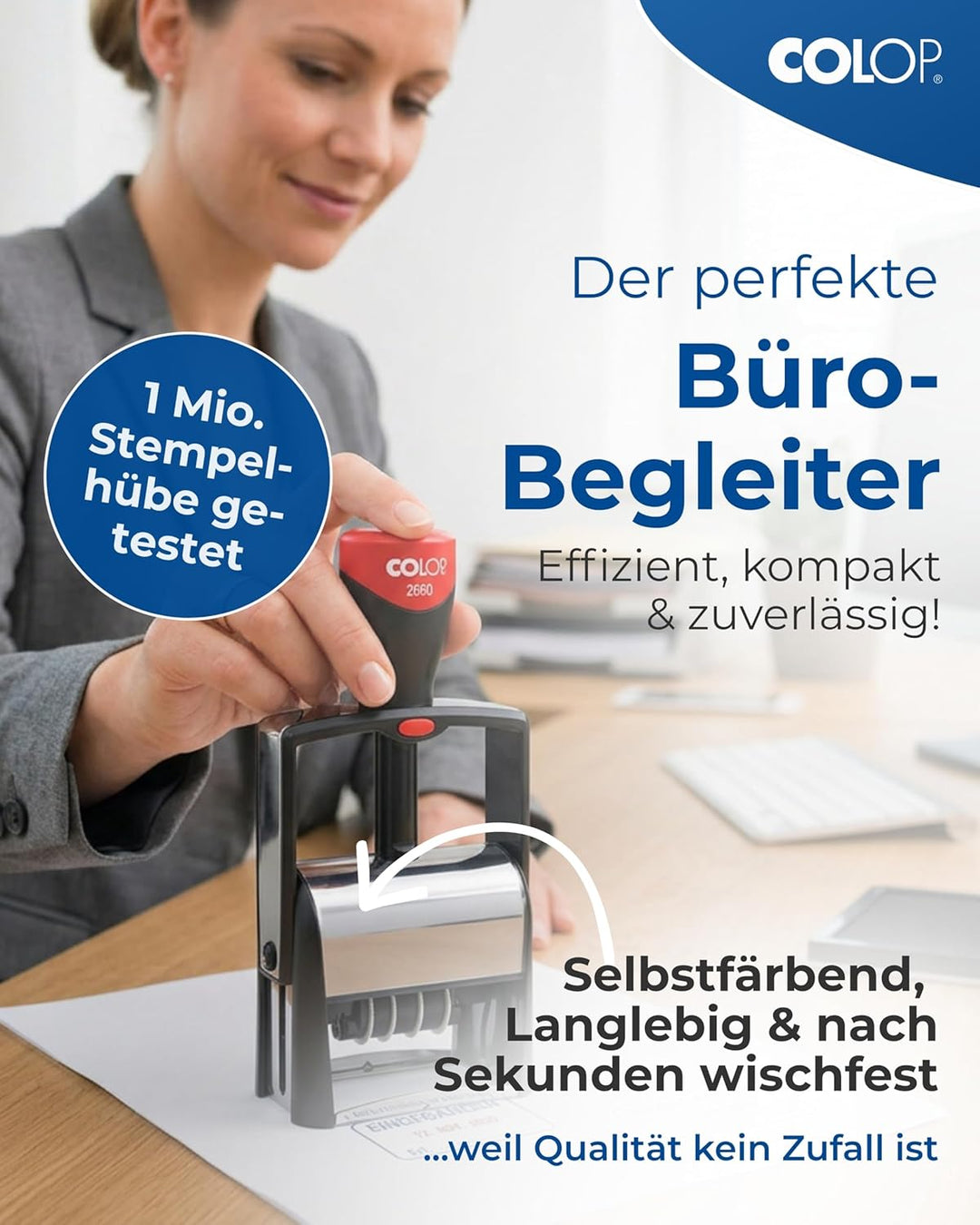 Colop 2660 Datumstempel mit Text EINGEGANGEN Datum deutsch Abdruck blau/rot im Karton 135867 klein