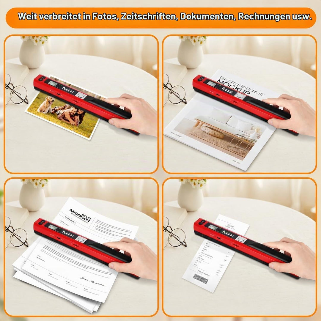 A4 Tragbarer Scanner, USB-Bildscanner, Handscanner, Farbscannen, 900 DPI, A4 Tragbarer Dokumentensca