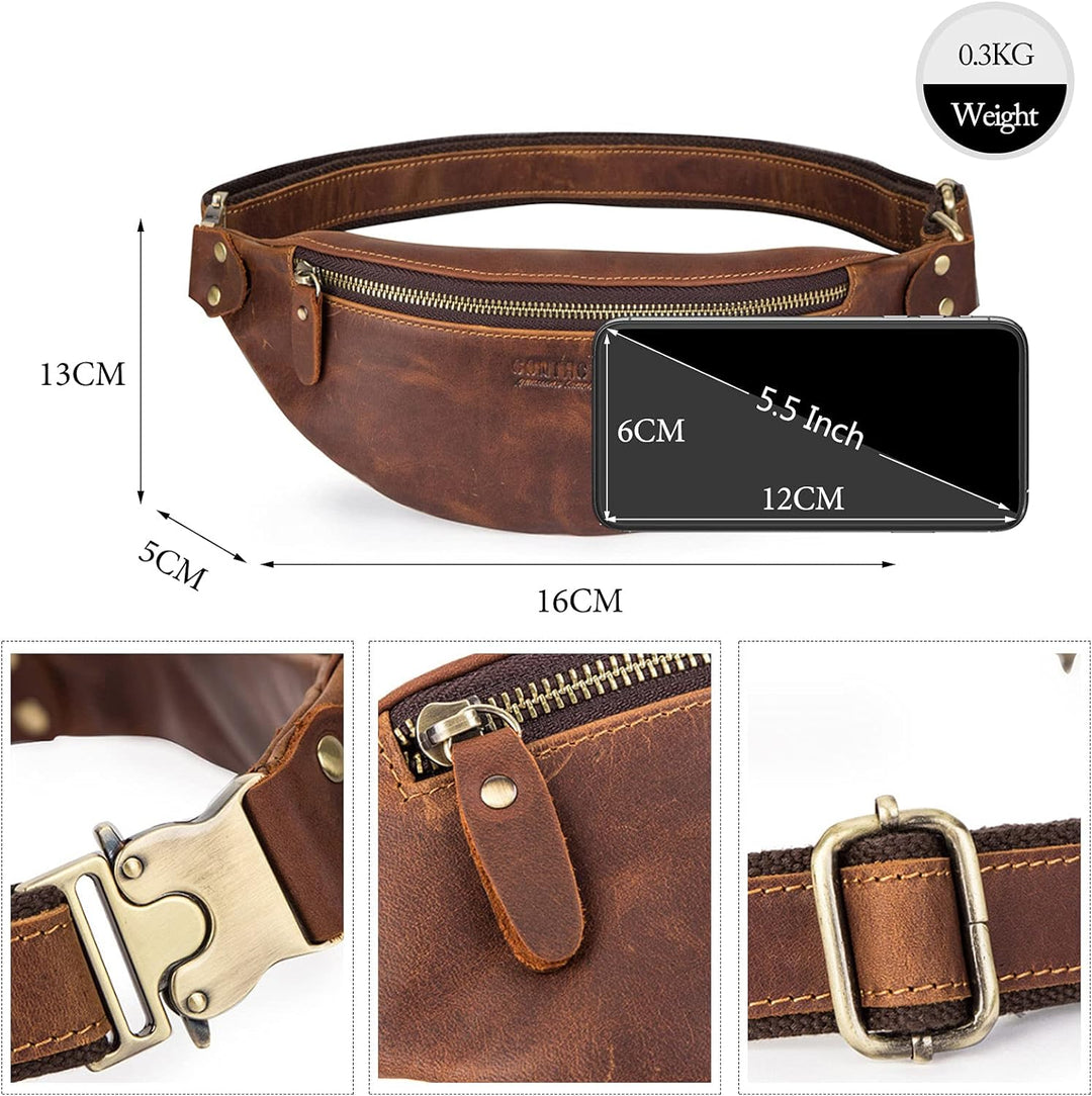 FANDARE Retro Brusttasche Leder Bauchtasche Sling Waist Bag Herren Unternehmen Schultertasche Umhäng