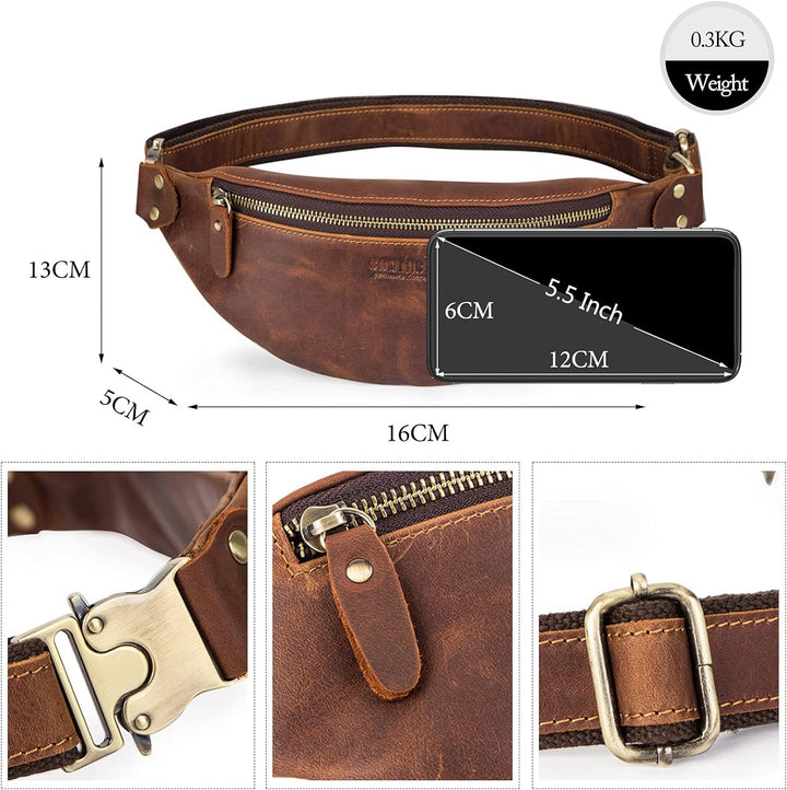 FANDARE Retro Brusttasche Leder Bauchtasche Sling Waist Bag Herren Unternehmen Schultertasche Umhäng