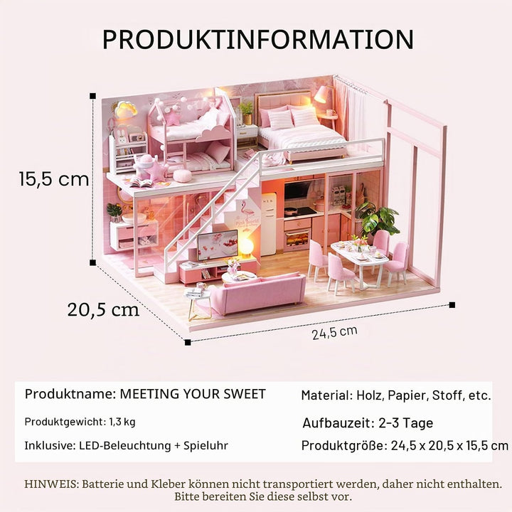 CUTEROOM DIY Miniatur Puppenhaus Kits mit Möbeln, Hölzernes Puppenhaus-Kit mit Musik-Bewegung und LE