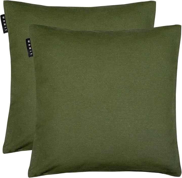 LINUM Annabell Elegant Kissenhülle 40x40 cm 2er-Pack, 100% Baumwolle, Maschinenwaschbar, Dunkel Oliv