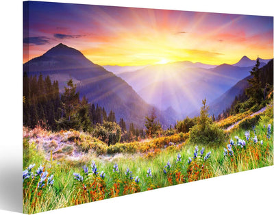 Bild Bilder auf Leinwand majestätischer Sonnenuntergang im Gebirgslandschaft HDR Bild Wandbild, Post