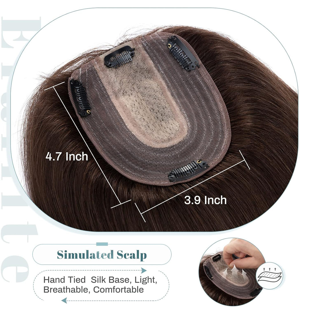 Elailite Clip in Toupet Frauen Haarteil Echthaar Topper Seide Basis 25cm 35g Clip in Extensions Haar