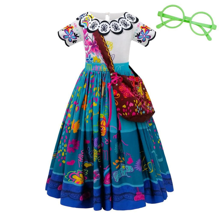Lito Angels Encanto Mirabel Kleid Kostüm Verkleidung mit Tasche, Brille Grün und Perücke für Kinder