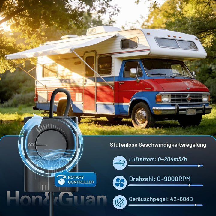 Hon&amp;Guan 75 mm Rohrventilator Regelbar, 204 m³/h Rohrlüfter, Abluftventilator mit Stecker Upgrade Co