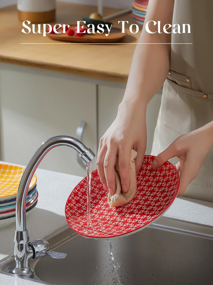 DOWAN Speiseteller 6er Set, Ø 21,5 cm Porzellan Dessertteller und Salatteller, Servierteller für Vor
