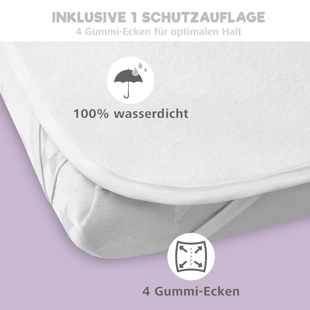2X Spannbettlaken aus 100% Baumwolle mit Gummiband - 1X Matratzenschoner aus 100% wasserdichtem Mate