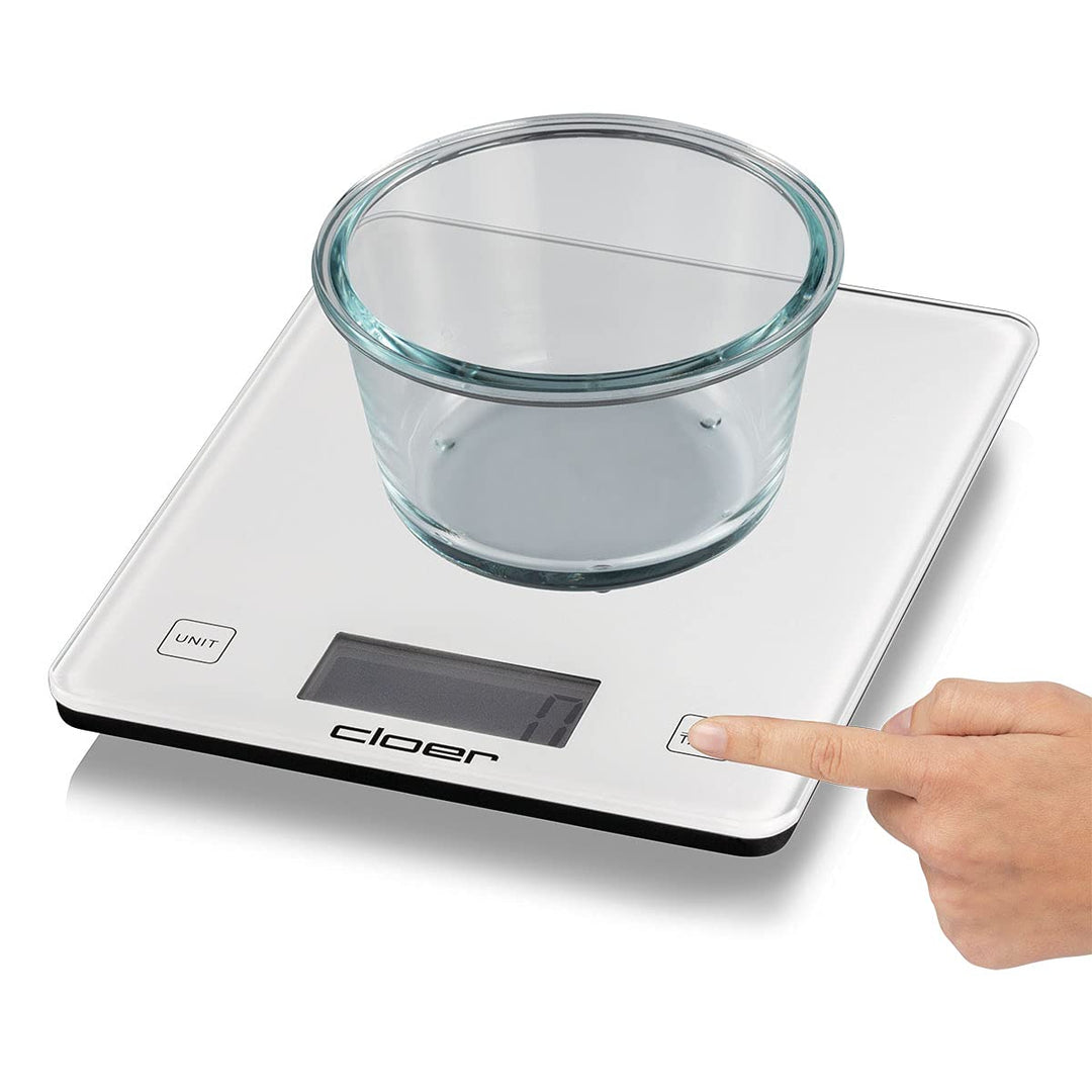 Cloer 6871 Digitale Küchenwaage für bis zu 10 kg, Zuwiegefunktion, Gewichtsmessung in 1 g Schritten,