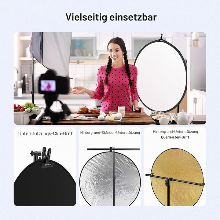 NEEWER 110cm Lichtreflektor Lichtdiffusor 5 in 1 zusammenklappbare Multischeibe mit Tasche, durchsch