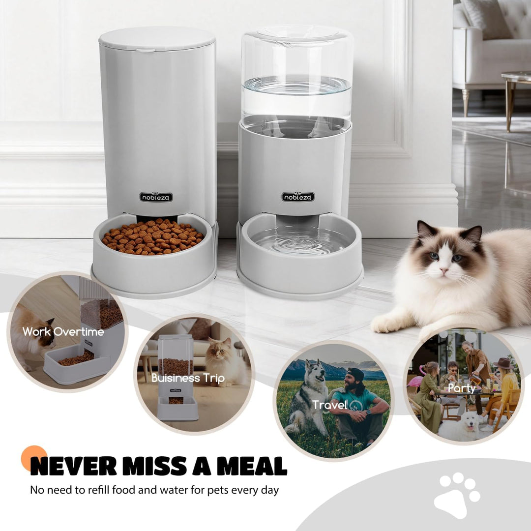 Nobleza Wasserspender Futterspender für Katze und Hund, 3.8L Automatischer Trockenfutterspender Wass