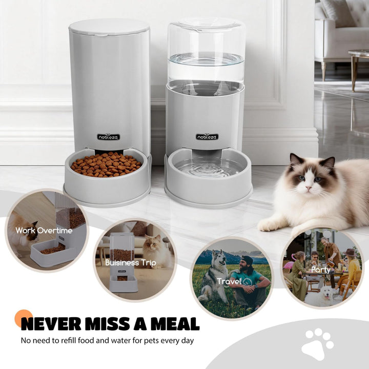 Nobleza Wasserspender Futterspender für Katze und Hund, 3.8L Automatischer Trockenfutterspender Wass