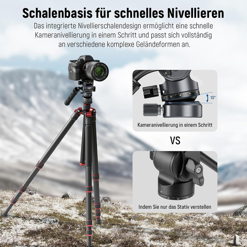 NEEWER Fluidkopf für Videostativ mit +/-10° Nivellierbasis (⌀37mm), Metall Stativkopf Videokopf mit