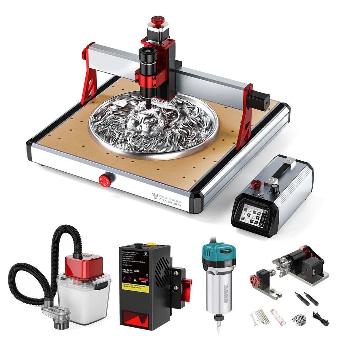 Twotrees TTC450 Ultra 500W CNC Fräsmaschine, 800W Frässpindel, 20W Lasermodul, M1 Staubabsaugung, CN