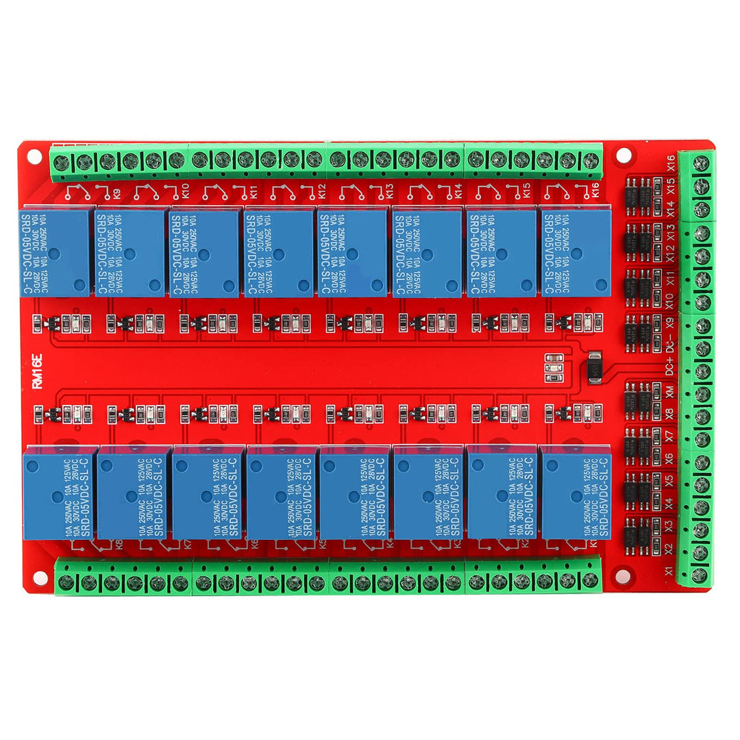 Relaisplatine, 16-Kanal-Relaismodul Schnittstellenplatine High Low Level Trigger DC 5/12/24V Schnitt