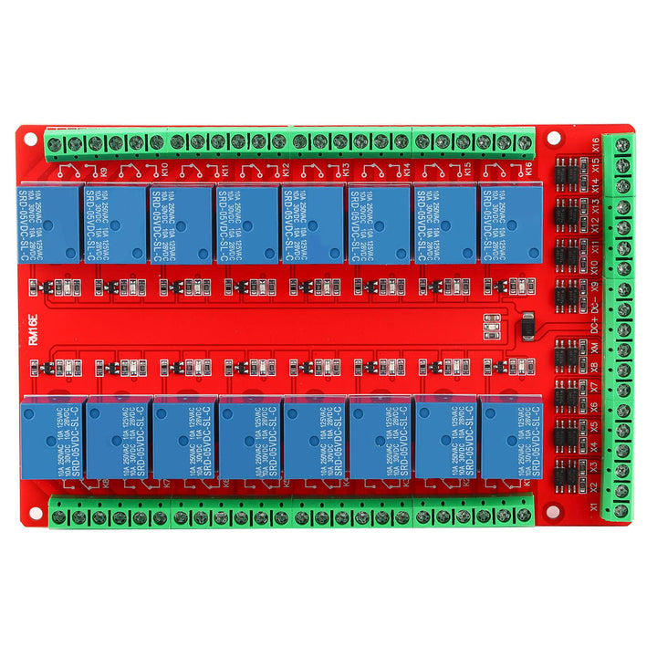 Relaisplatine, 16-Kanal-Relaismodul Schnittstellenplatine High Low Level Trigger DC 5/12/24V Schnitt