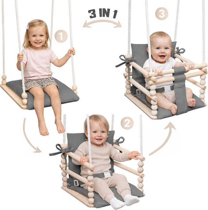MAMOI® Babyschaukel Holz | Indoor Babyschaukel | Kinderschaukel Indoor | Babyschaukel 3 in 1 + SICHE