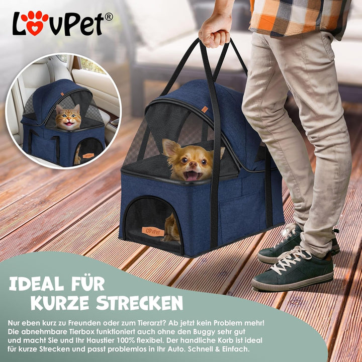 LOVPET® Hundewagen 2in1 Hundebuggy Hundebox Transporttasche Faltbar klappbar bis 20kg Haustiere Bugg