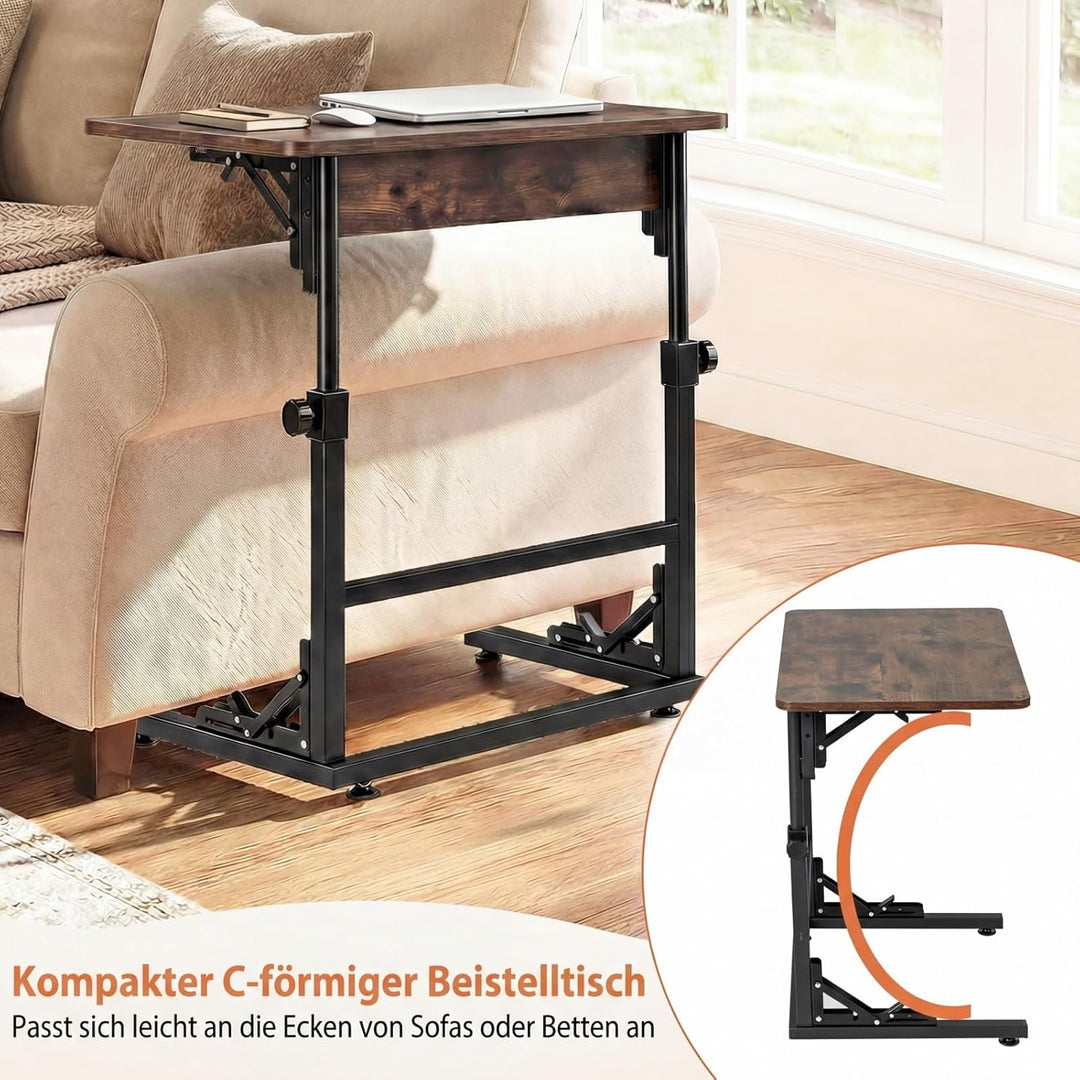 COSTWAY Betttisch, höhenverstellbarer Pflegetisch klappbar, Laptoptisch C-Form aus Metall & Holz, Be