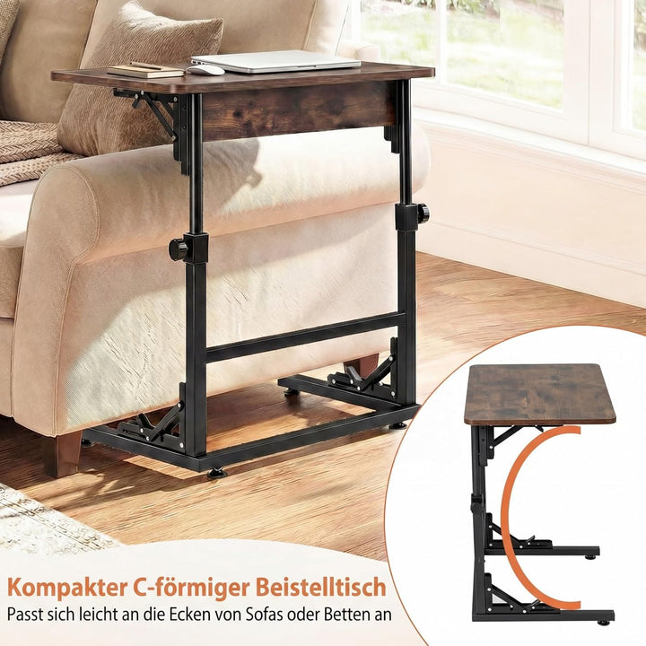COSTWAY Betttisch, höhenverstellbarer Pflegetisch klappbar, Laptoptisch C-Form aus Metall & Holz, Be