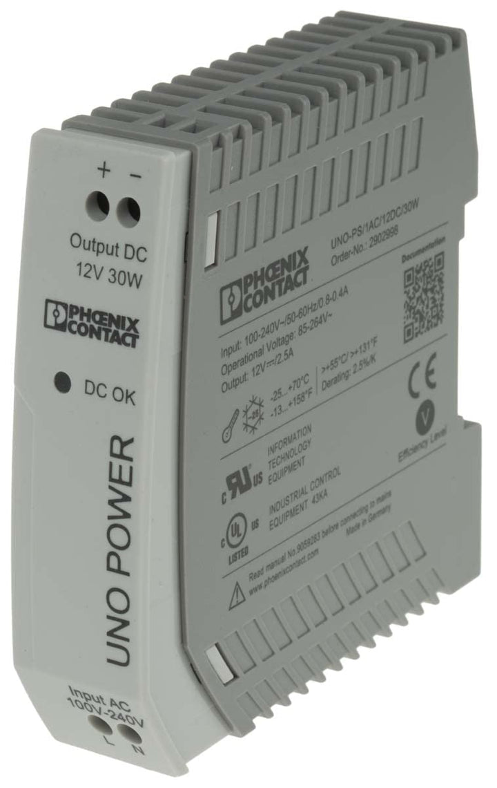 Phoenix Contact UNO-PS/1AC/12DC/30W Switch-Mode DIN-Schienen Netzteil 30W, 85 → 264V ac, 12V dc / 2.