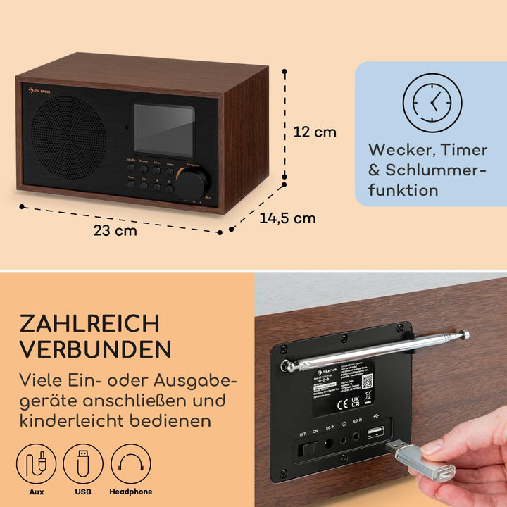 auna Silver Star Mini - Internetradio, WLAN Radio, Two Internet DAB+/FM Radio, Webradio mit WiFi, BT