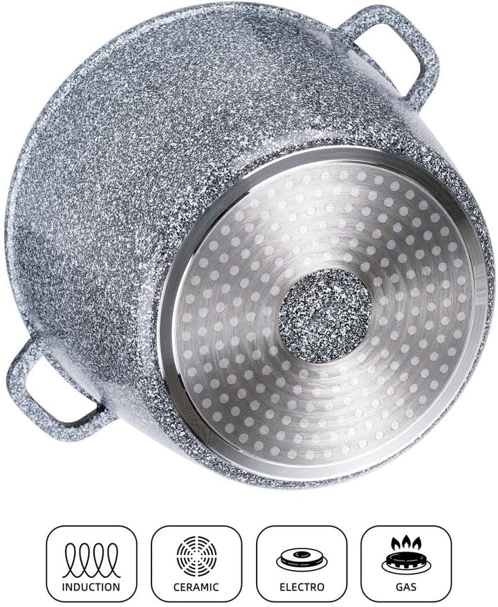 EliteHoff Kochtopf, Suppentopf aus Aluminiumguss mit Antihaftbeschichtung, Induktionstopf mit Glasde