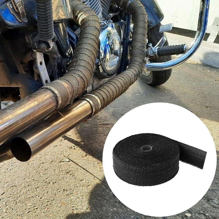 2 Stück Hitzeschutzband Schwarz 15m x 50mm, Basaltfaser Auspuff Hitzeschutzband Motorrad mit 20 Edel